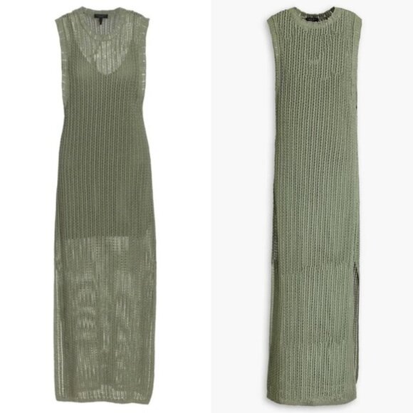 NEW Rag and Bone Riley Crochet Knit Split Hem Maxi Dress Sage Green Size XL Boho - Picture 15 of 15